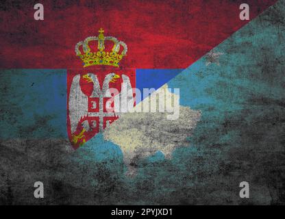 Textured flag of the Kosovo and Serbia Stock Photo