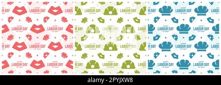 Set of Happy Labor Day Seamless Pattern Design Illustration with Different Professions in Template Hand Drawn Stock Photo