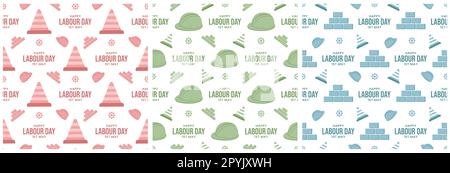 Set of Happy Labor Day Seamless Pattern Design Illustration with Different Professions in Template Hand Drawn Stock Photo