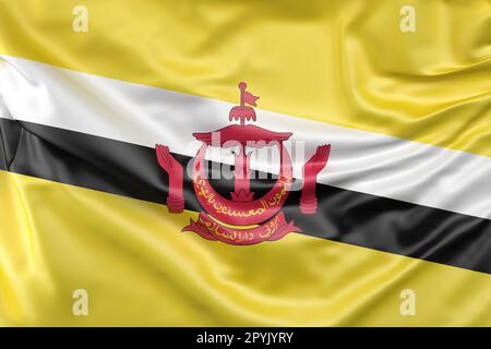 Ruffled Flag of Brunei. 3D Rendering Stock Photo