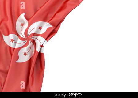 Flag of Hong Kong in the corner on white background. 3D rendering. Isolated Stock Photo
