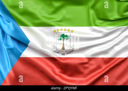 Ruffled Flag of Equatorial Guinea. 3D rendering. Isolated Stock Photo