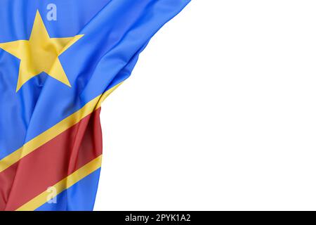 Flag of Democratic Republic of the Congo in the corner on white background. Isolated. 3D illustration Stock Photo