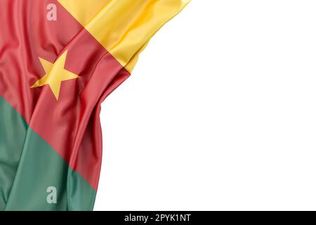 Flag of Cameroon in the corner on white background. 3D rendering. Isolated Stock Photo