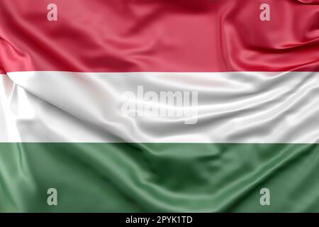 Ruffled Flag of Hungary. 3D Rendering Stock Photo