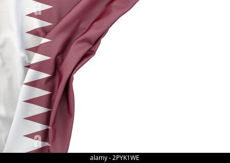 Flag of Qatar in the corner on white background. 3D rendering. Isolated Stock Photo