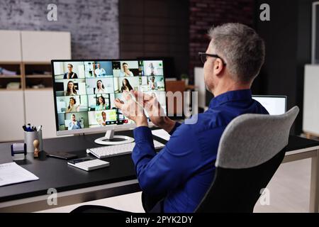 Clapping In Virtual Video Conference Call Stock Photo