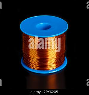 Coil with copper wire, enamelled and insulated copper winding wire Stock Photo