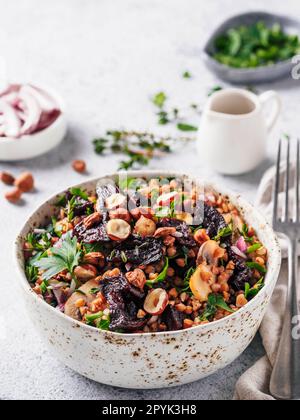 Warm buckwheat and beetroot salad Stock Photo