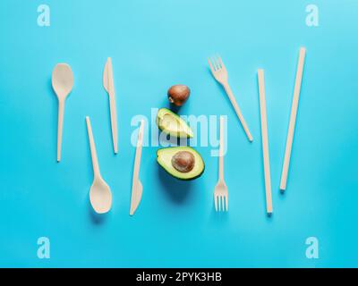 Avocado Seeds Biodegradable Single-Use Cutlery Stock Photo