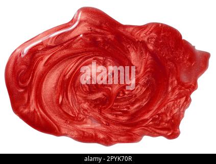 Sample of red glitter gel with small particles isolated on white background, texture of cosmetic products like highlighter, lipstick, and blush Stock Photo