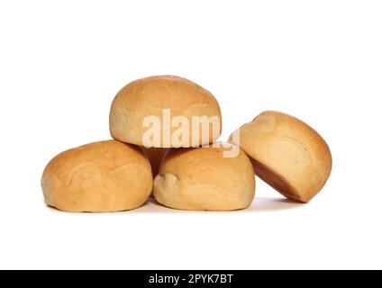 Pile of Fresh Baked Rolls Isolated on White Background Stock Photo
