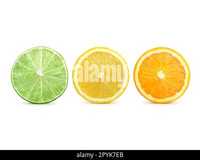 citrus slice, orange, lemon, lime, isolated on white background, clipping path Stock Photo