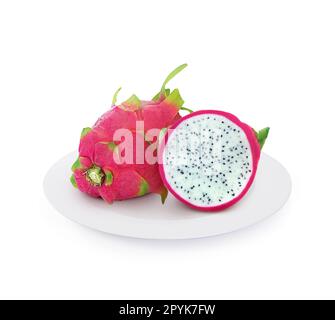 Dragon fruit on plate isolated on white background Stock Photo