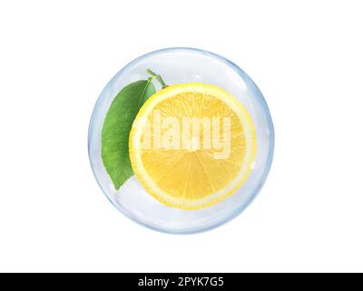 Fresh lemons slice, in bubble isolated on white background Stock Photo