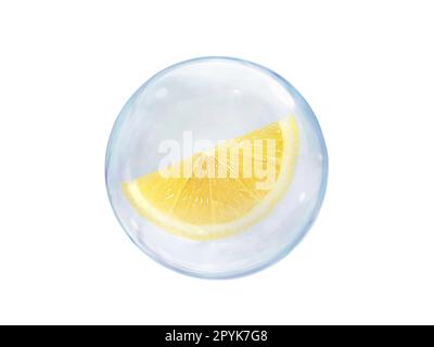 Fresh lemons slice, in bubble isolated on white background Stock Photo