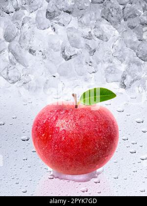 Fresh apple on ice cubes background Stock Photo