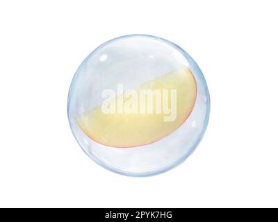 Fresh apples cut into pieces, in bubble isolated on white background Stock Photo