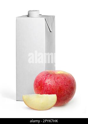apples and Box empty white fruit juice  isolated on white background Stock Photo