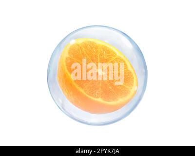 Fresh orange slice, in bubble isolated on white background Stock Photo