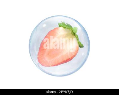 Fresh strawberry slice, in bubble isolated on white background Stock Photo