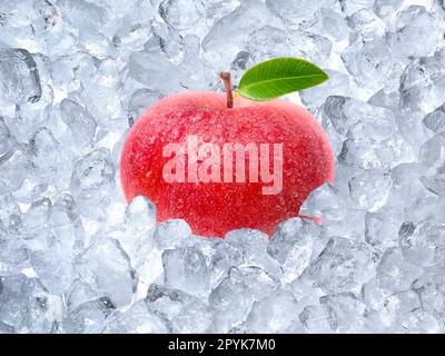 Fresh apple on ice cubes background Stock Photo