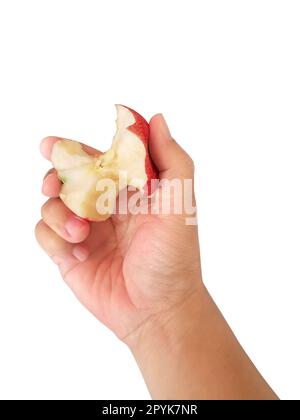hand holding red apple isolated on white background Stock Photo