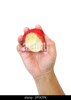 hand holding red apple isolated on white background Stock Photo
