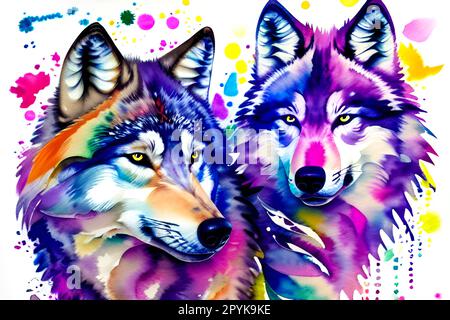 colorful drawing of a wolf with a rainbow Stock Photo - Alamy