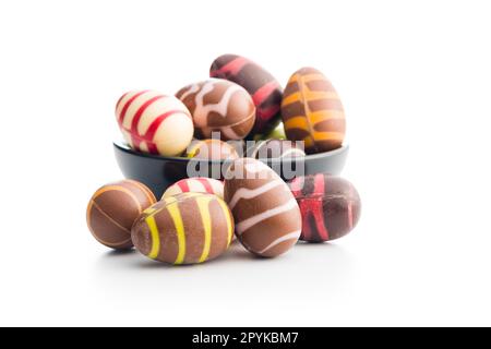 Chocolate easter eggs isolated on white background. Stock Photo