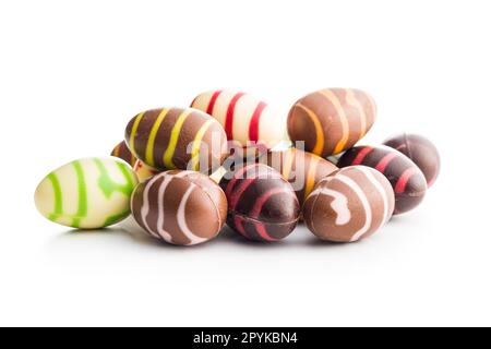 Chocolate easter eggs isolated on white background. Stock Photo