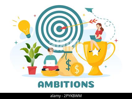 Ambition Illustration with Entrepreneur Climbing the Ladder to Success and Career Development in Flat Cartoon Business Plan Hand Drawing Template Stock Photo