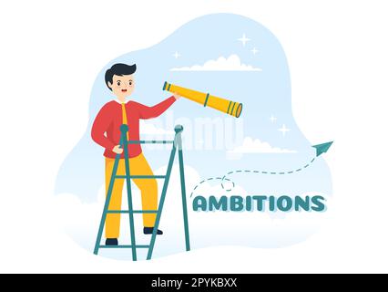 Ambition Illustration with Entrepreneur Climbing the Ladder to Success and Career Development in Flat Cartoon Business Plan Hand Drawing Template Stock Photo