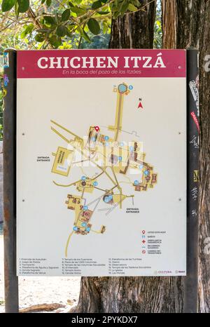 Map of archaeological site, Chichen Itzá, Mayan ruins, Yucatan, Mexico Stock Photo