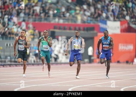 Christian Coleman running the 100m at the 2019 World Athletics Championships in Doha. Stock Photo