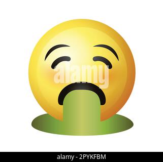 High quality emoji isolated on white background. Face Vomiting Emoji. yellow face emoji with bright-green vomit, represents physical illness. Stock Vector