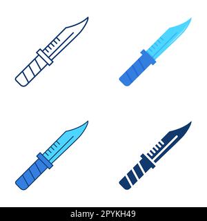 Army knife icon set in flat and line style. Military combat cold weapon symbol. Vector illustration Stock Vector