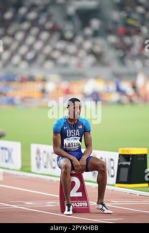 Amere Lattin running the 400m hurdles at the 2019 World Athletics Championships in Doha. Stock Photo