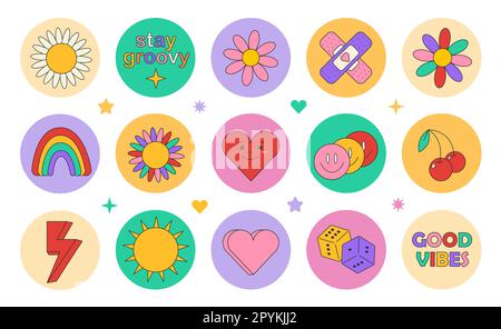 90s stickers and signs retro pack of emoticons Vector Image