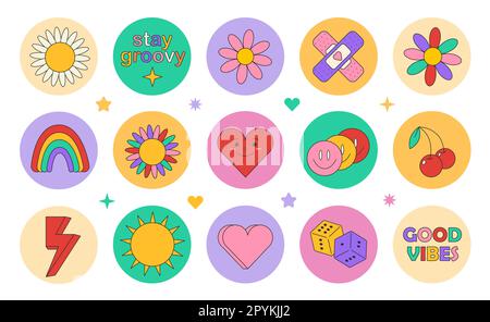 90s Stickers Pack. Set Of Trendy Retro Elements. Bright Vector