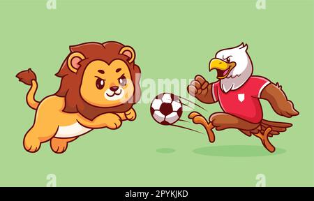 Cute eagle playing soccer ball cartoon vector icon illustration animal sport icon concept isolated Stock Vector