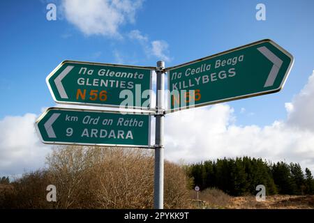 roadsigns on the n56 for glenties killybegs and ardara county donegal republic of ireland Stock Photo