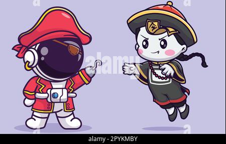 Cute vampire chinese cartoon vector icon illustration. people holiday icon concept isolated flat Stock Vector