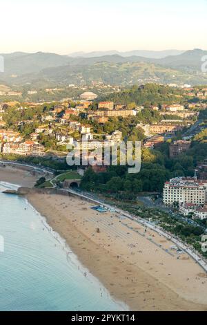 San Sebastian, SPAIN - July 09 2022: High angle view of San Sebastian - Donostia City. Situated in north of Spain in Vesque Country. Stock Photo