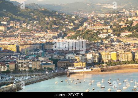 San Sebastian, SPAIN - July 09 2022: High angle view of San Sebastian - Donostia City. Situated in north of Spain in Vesque Country. Stock Photo