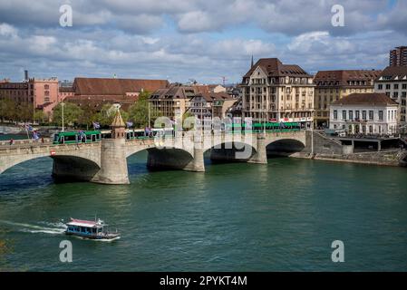 Mittlere Brücke, The Middle Bridge, Basel, Switzerland Stock Photo