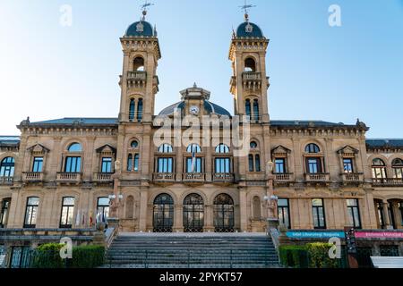 San Sebastian, SPAIN - July 09 2022: View of City Council of San Sebastián - Donostia. Was built up in 1887 and at the beginning it was a casino. Stock Photo