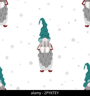 Seamless vector illustration with Christmas gnomes. Seamless pattern for decorating textiles, packaging, wallpaper. Stock Vector