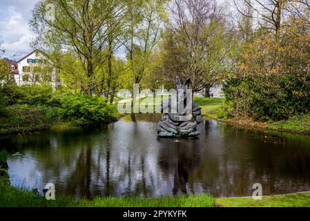 Hare sculpture in a pond by Thomas Schütte, 2013, Beyeler Foundation or Fondation Beyeler, a museum in Riehen, near Basel which houses the art collect Stock Photo