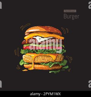 Fastfood burger detailed vector illustration seamless Stock Vector